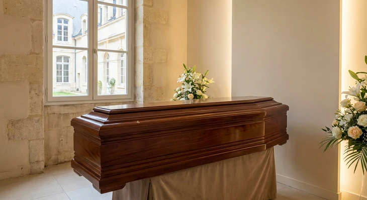 concept de funérailles et de deuil - lis blanc sur banc de l'église