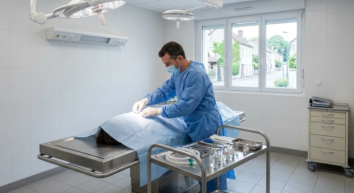 Deux personnes en costumes noirs se serrent la main lors d'une cérémonie extérieure, avec un cercueil en arrière-plan